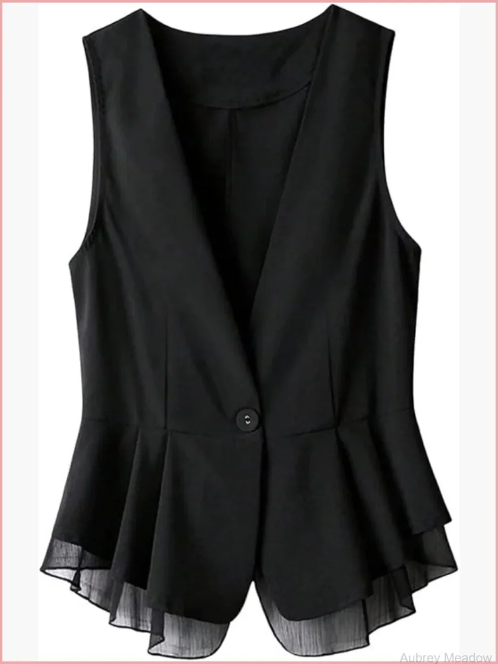 Plus Size Sleeveless Mesh Blazer Vest with Ruffled Trim